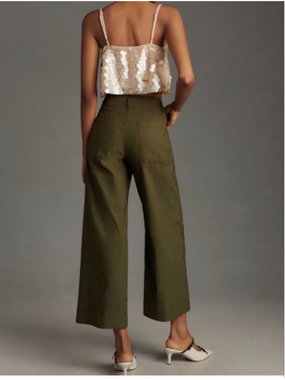 Maeve Anthropologie Colette Wide Leg Pants Olive Green Size 26